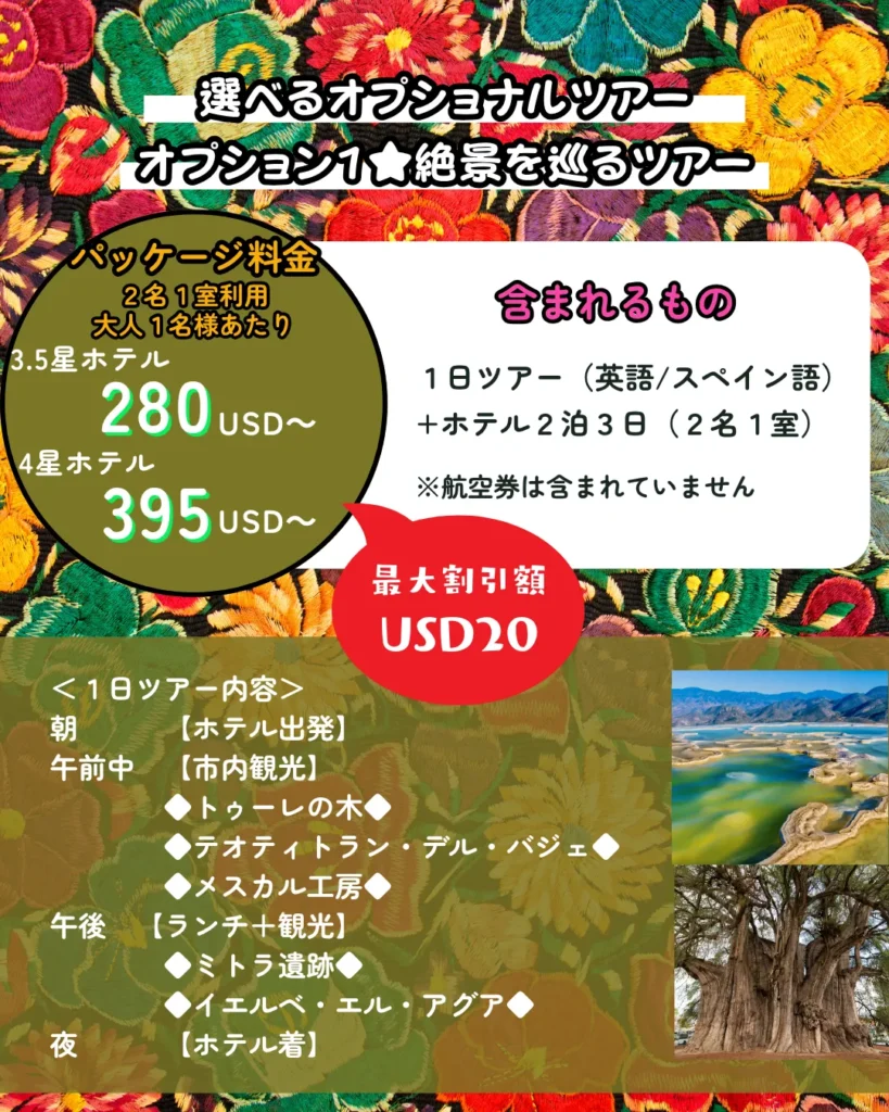 オアハカ　ゲラゲッツァ　ツアー　イエルベエルアグア